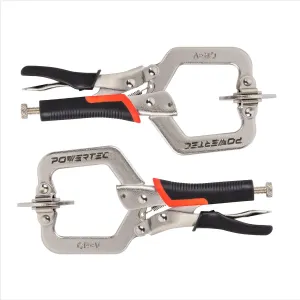 POWERTEC 71641 2-Inch, Face Clamps, C-Clamp with Ergonomic Grip and Adjustable Swivel Pads for Woodworking, Pocket Hole Joinery - 2PK, Black