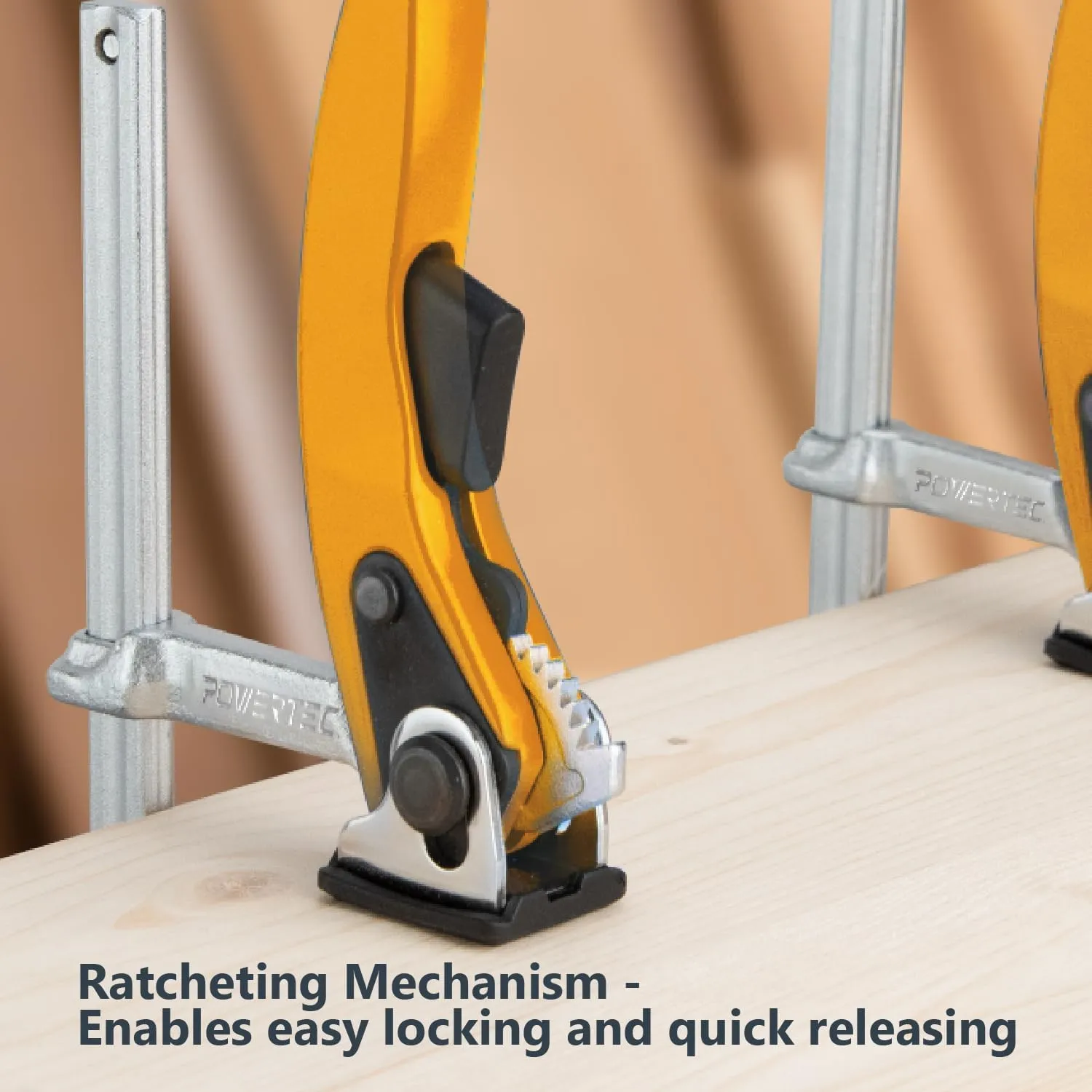 POWERTEC 72104 Aluminum Pocket Hole Jig Set with 7" Quick Release Ratcheting Table Clamp | Joinery Woodworking Jig Tool with Base, 1-1/4" Dust Port and Hardware