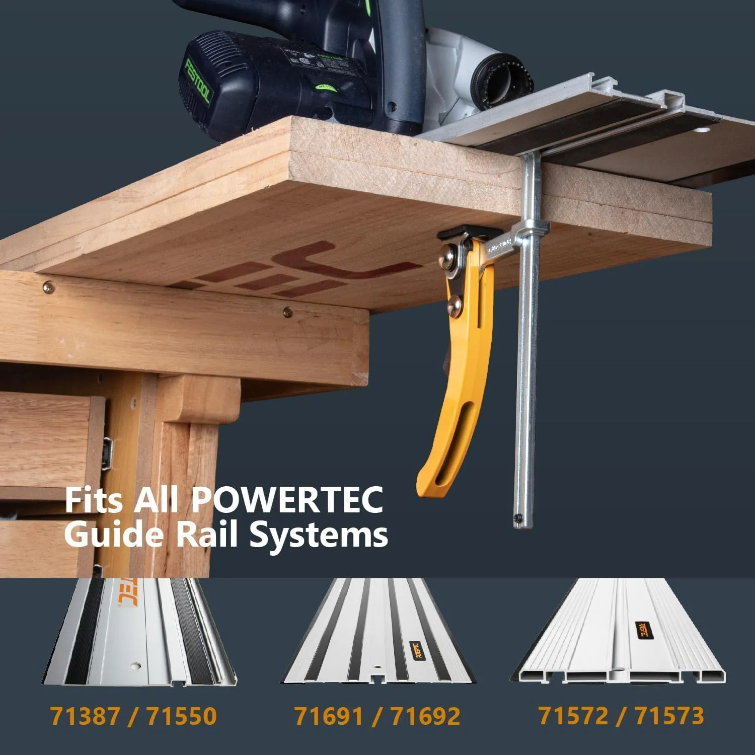 POWERTEC 72104 Aluminum Pocket Hole Jig Set with 7" Quick Release Ratcheting Table Clamp | Joinery Woodworking Jig Tool with Base, 1-1/4" Dust Port and Hardware