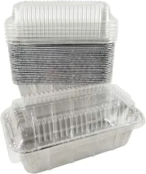 ProPac & Seal Loaf Pans - Disposable Aluminum Foil 1 1/2 lb. Bread Tins 8.5" X 4.5" X 2.3" with Clear Plastic Dome Lids (Pack of 25)