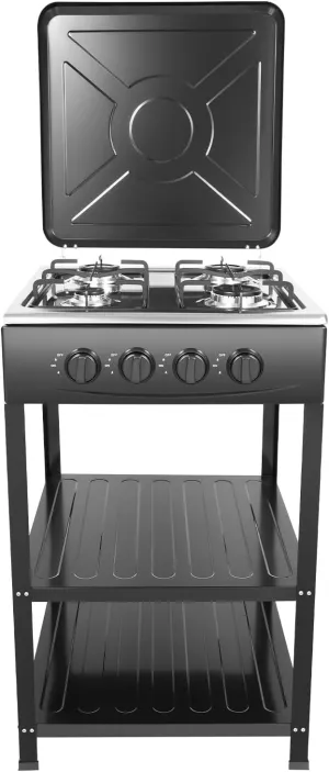 Propane Gas Stove,4 Burner Gas Stove Outdoor Stove Portable Gas Stove with Wind Blocking Cover and Support Leg Bracket 4 Burner LPG for Camping Picnic Home RV Cooking Grill (BLACK)