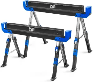 Prostormer Saw Horses 2 Pack Folding, Portable Heavy Duty Sawhorse with 2601 lbs Weight Capacity Per Pair, Adjustable Legs, Easy Carry Handle - Ideal for Home, Garage, and DIY Projects