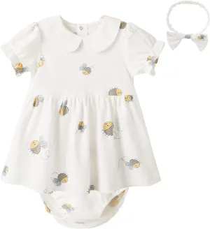 pureborn Baby Toddler Girl Dress with Bloomer Short and Long Sleeve Playwear Dress with Diaper Cover