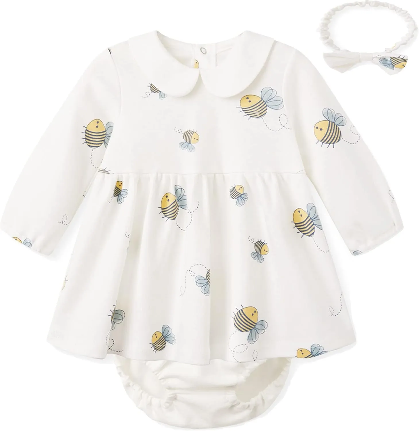 pureborn Baby Toddler Girl Dress with Bloomer Short and Long Sleeve Playwear Dress with Diaper Cover