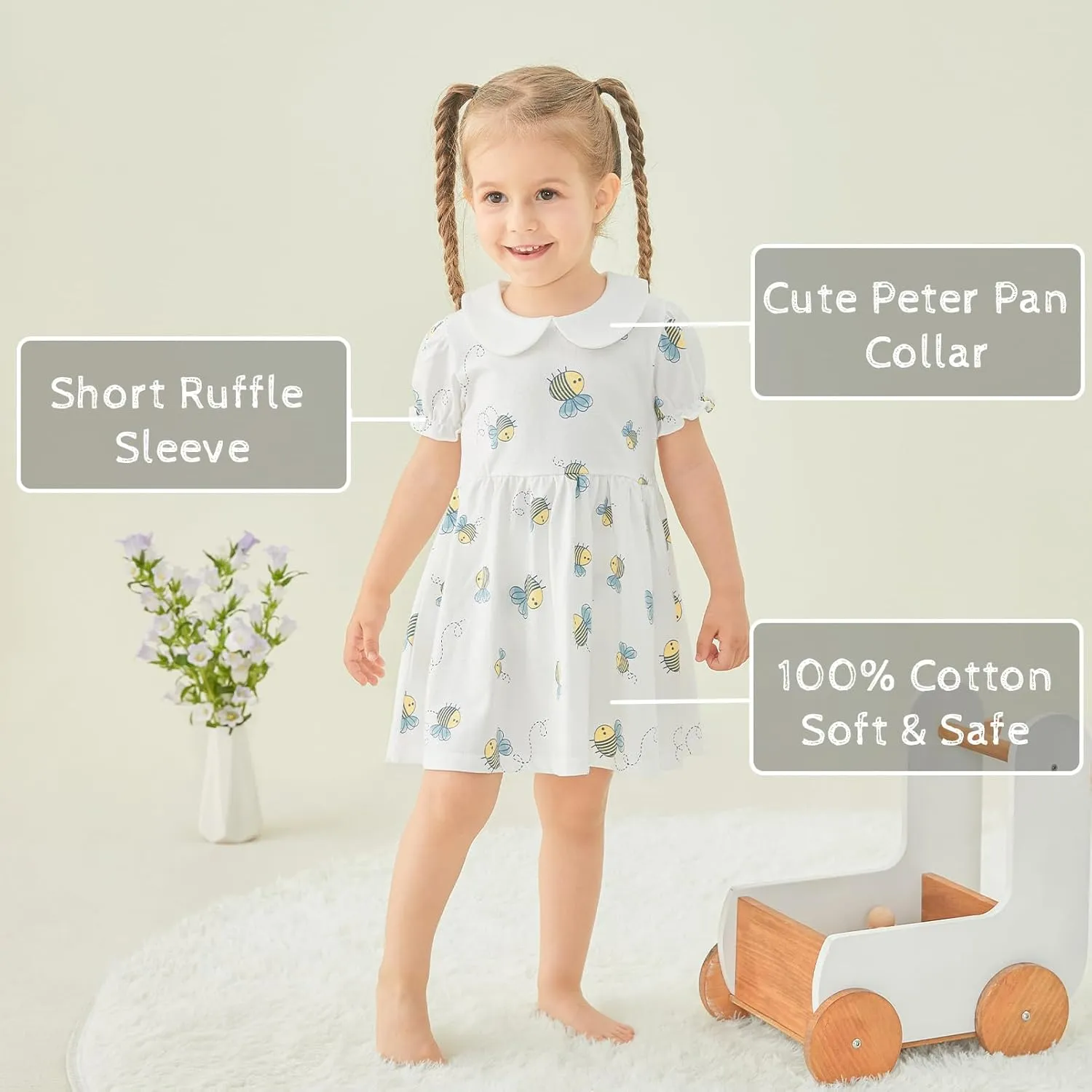 pureborn Baby Toddler Girl Dress with Bloomer Short and Long Sleeve Playwear Dress with Diaper Cover