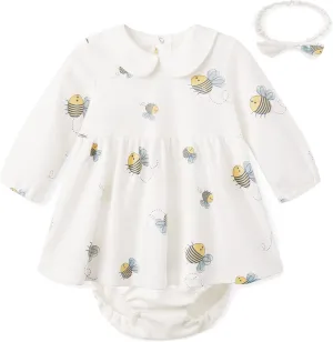 pureborn Baby Toddler Girl Dress with Bloomer Short and Long Sleeve Playwear Dress with Diaper Cover
