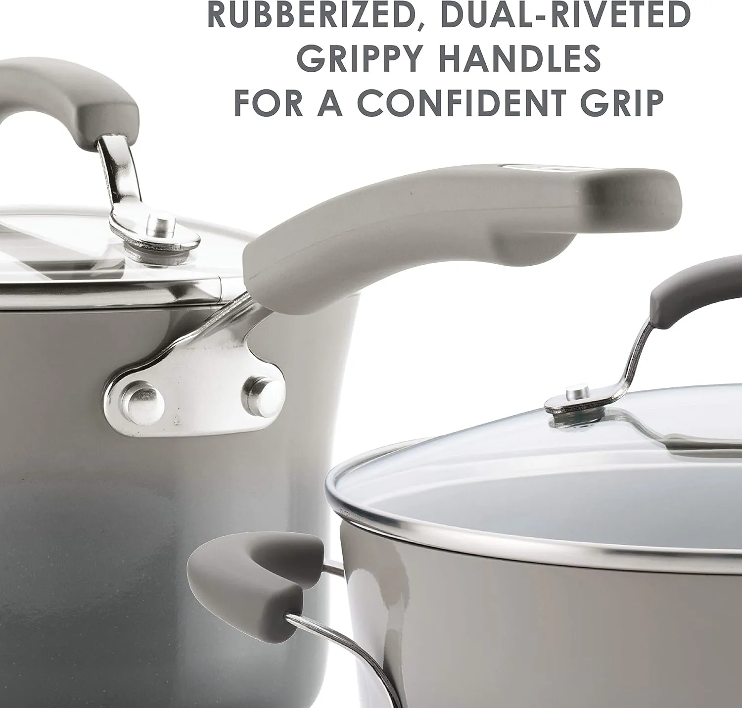 Rachael Ray Brights Deep Nonstick Frying Pan / Fry Pan / Deep Skillet - 9.5 Inch, Gray