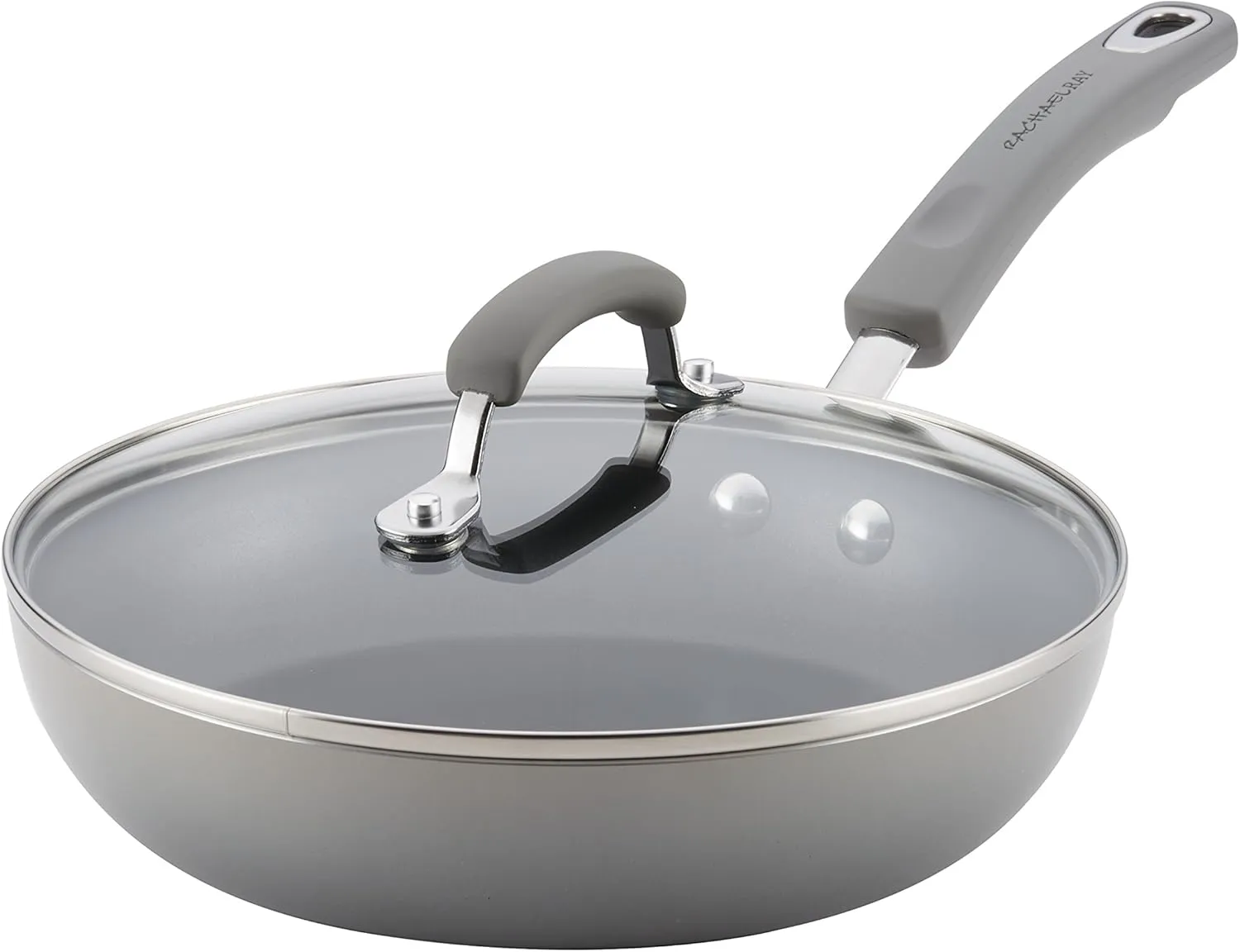 Rachael Ray Brights Deep Nonstick Frying Pan / Fry Pan / Deep Skillet - 9.5 Inch, Gray