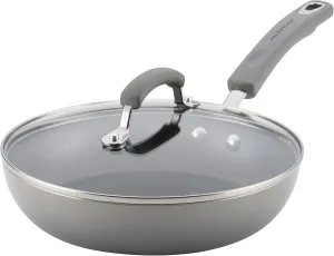 Rachael Ray Brights Deep Nonstick Frying Pan / Fry Pan / Deep Skillet - 9.5 Inch, Gray