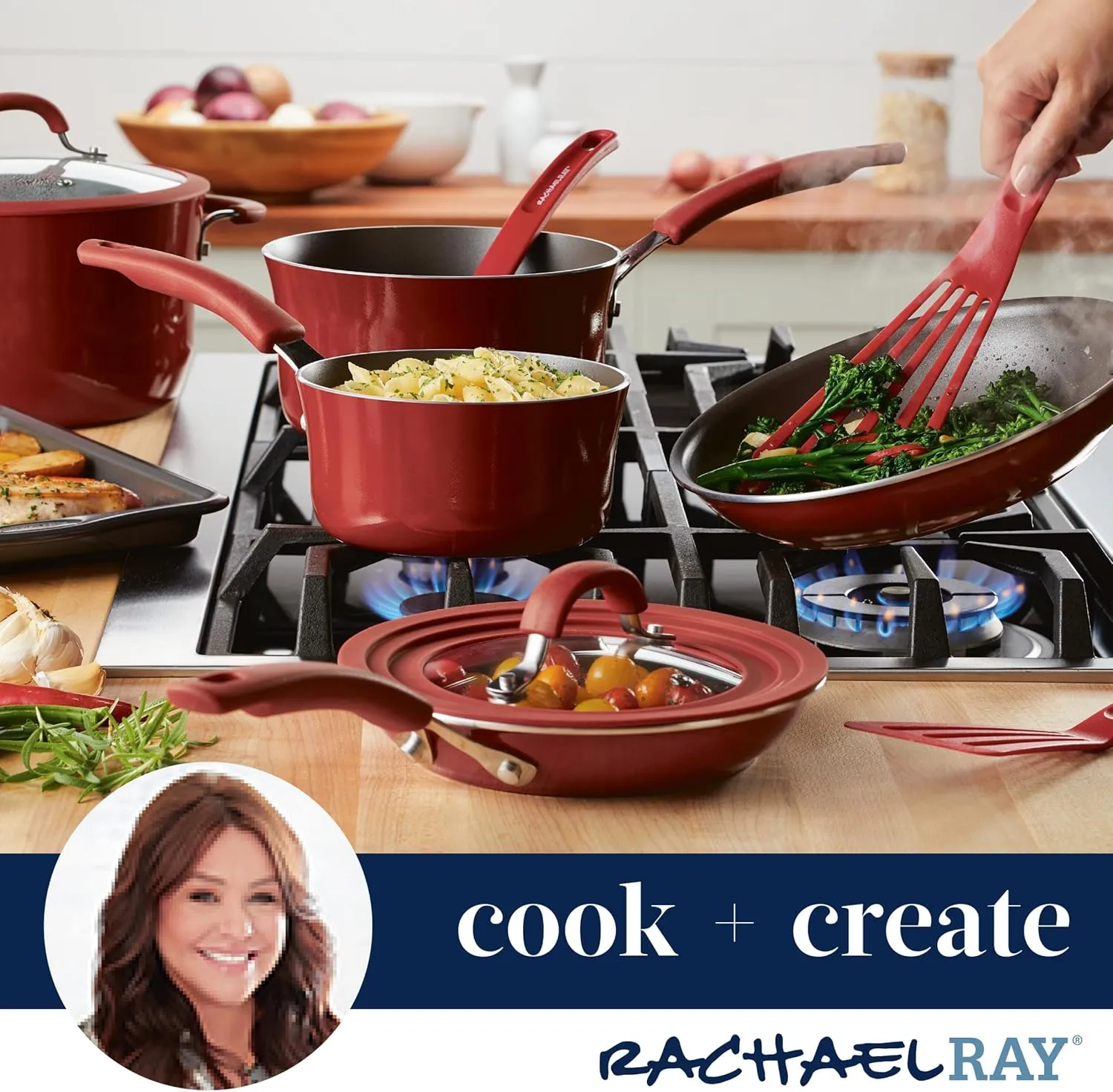 Rachael Ray Cook   Create Nonstick Stovetop Griddle/Grill Pan, Square, 11 Inch, Red