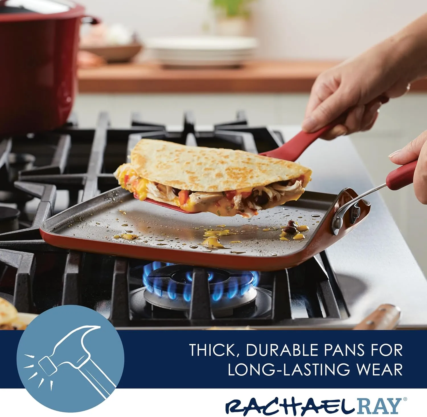 Rachael Ray Cook   Create Nonstick Stovetop Griddle/Grill Pan, Square, 11 Inch, Red