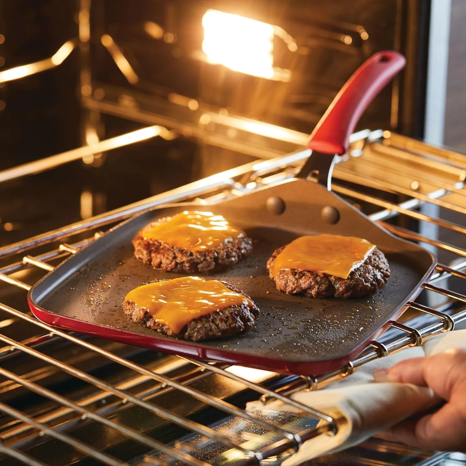 Rachael Ray Cook   Create Nonstick Stovetop Griddle/Grill Pan, Square, 11 Inch, Red