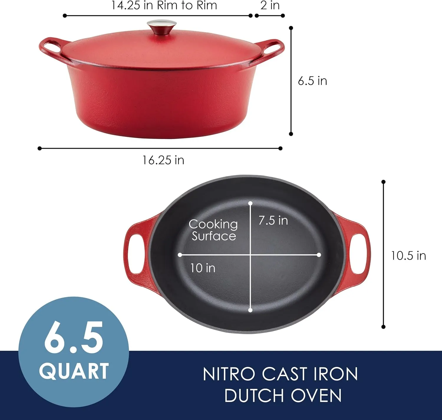 Rachael Ray NITRO Cast Iron Dutch Oven, 6.5 Quart, Red