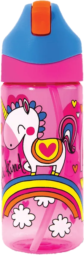 Rachel Ellen Designs Unicorn Theme Children's Water Bottle with Straw - BPA Free