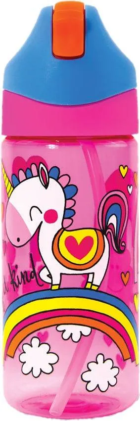 Rachel Ellen Designs Unicorn Theme Children's Water Bottle with Straw - BPA Free