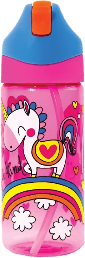Rachel Ellen Designs Unicorn Theme Children's Water Bottle with Straw - BPA Free