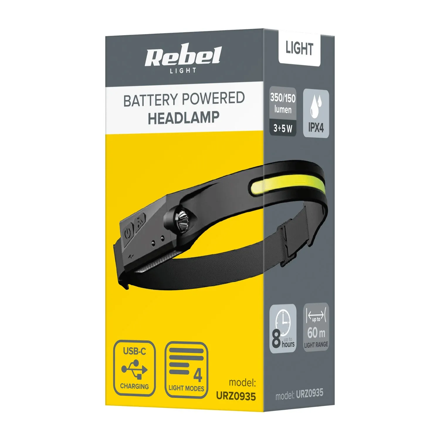 Rebel headlamp, rechargeable, 5W COB 3W LED, IPX4, URZ0935
