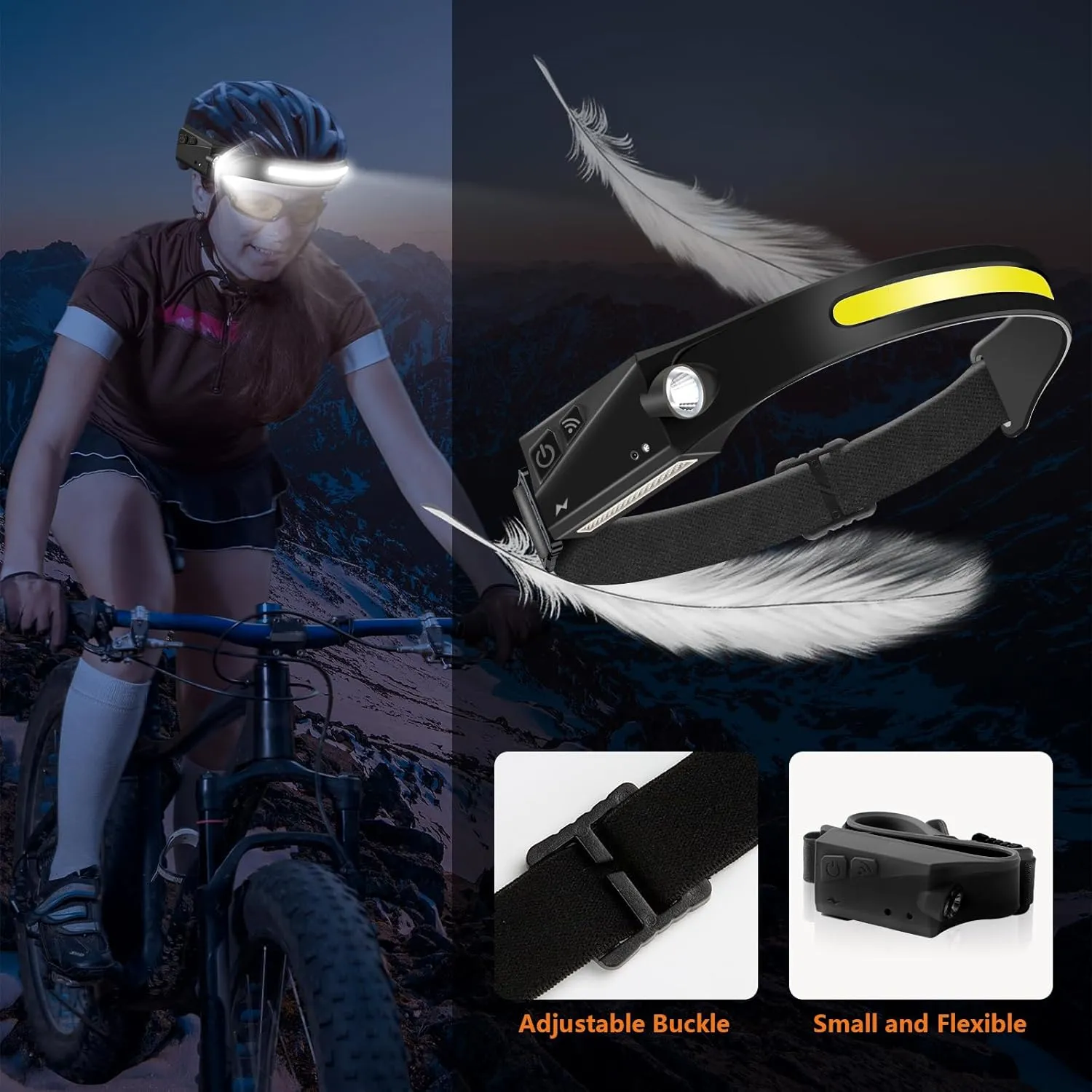 Rechargeable Headlamp 3 PCS,Motion Sensor Led Headlamp with 5 Mode,COB 230° Wide Beam,Bright Head Lights for Hard Hat Forehead,for Camping, Running, Repairing, Fishing, Cycling -Waterproof