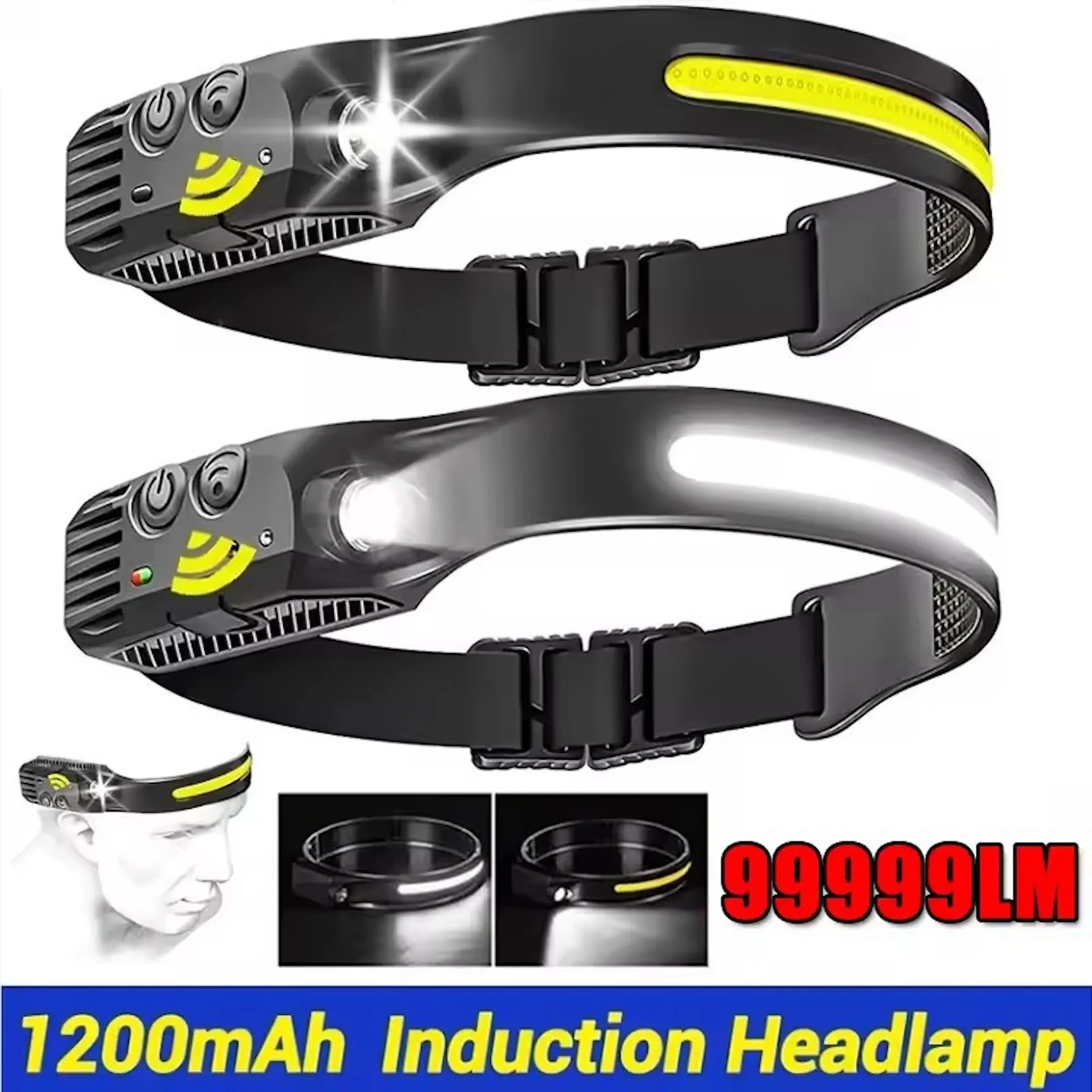Rechargeable LED Headlamp – Motion Sensor & Waterproof Floodlight