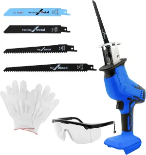 Reciprocating Saw Compatible with 18V Battery,Cordless Reciprocating Saw,0-3500SPM Variable Speed, 4 Saw Blades/Protective Glasses/Mitten Kit for Wood/Metal/PVC Cutting（Battery not included）