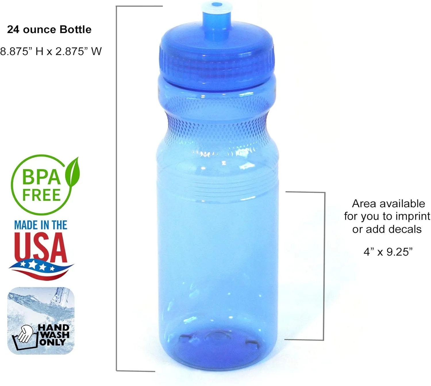 Rolling Sands 24 Ounce BPA-Free Plastic Water Bottles, Set of 10, Made in USA