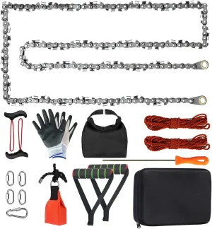 Rope Saw for Tree Limbs, 55 Inch Rope Chain Saw with 70 Sharp Teeth ＆ 46 Feet Ropes Kit, Rope Saw Tree Saw High Limb Rope Chainsaw, Pocket Chainsaw