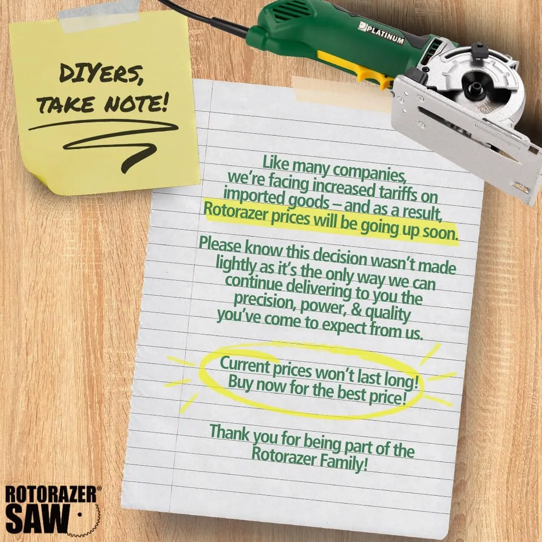 ROTORAZER SAW Platinum Compact Circular Saw Set - New Model for 2024! Extra Powerful - Deeper Cuts! Cut Drywall, Tile, Grout, Metal, Pipes, PVC, Plastic, and Copper. AS SEEN ON TV! (Green)