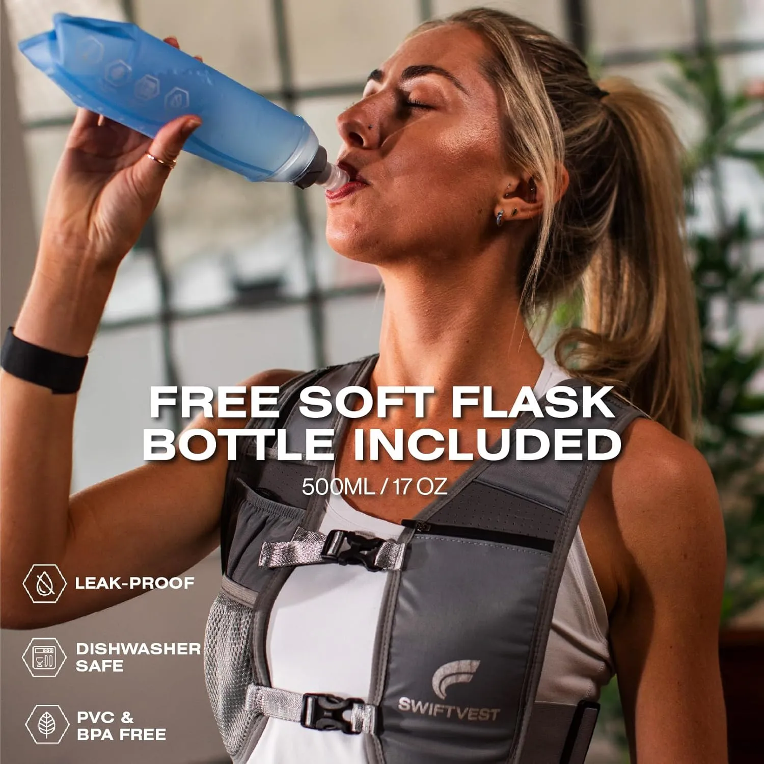 Running Phone Holder Vest with 500ml/17oz Running Vest Water Bottle | Running Water Vest | Reflective Hydration Vest | Adjustable | Light | 6 Pockets for Running Accessories | Men & Women
