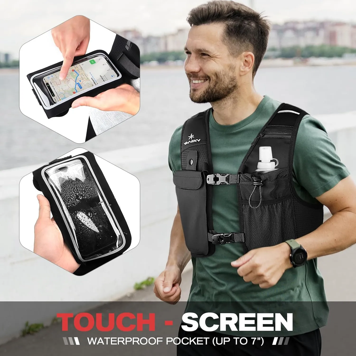 Running Vest for Women Men, Lightweight Breathable Hydration Vest with 500ml Soft Flask, Adjustable Reflective Running Vest with Pockets for Trail Running Hiking