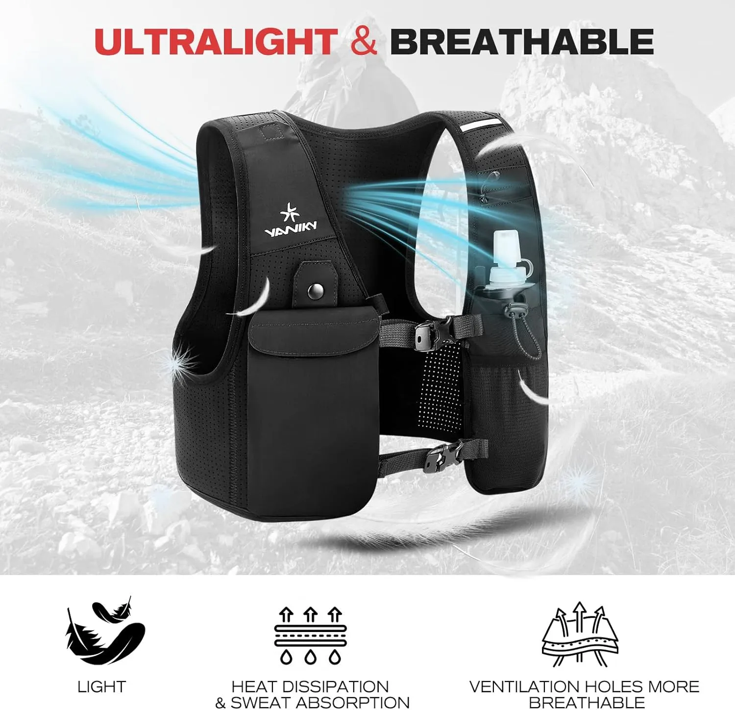 Running Vest for Women Men, Lightweight Breathable Hydration Vest with 500ml Soft Flask, Adjustable Reflective Running Vest with Pockets for Trail Running Hiking