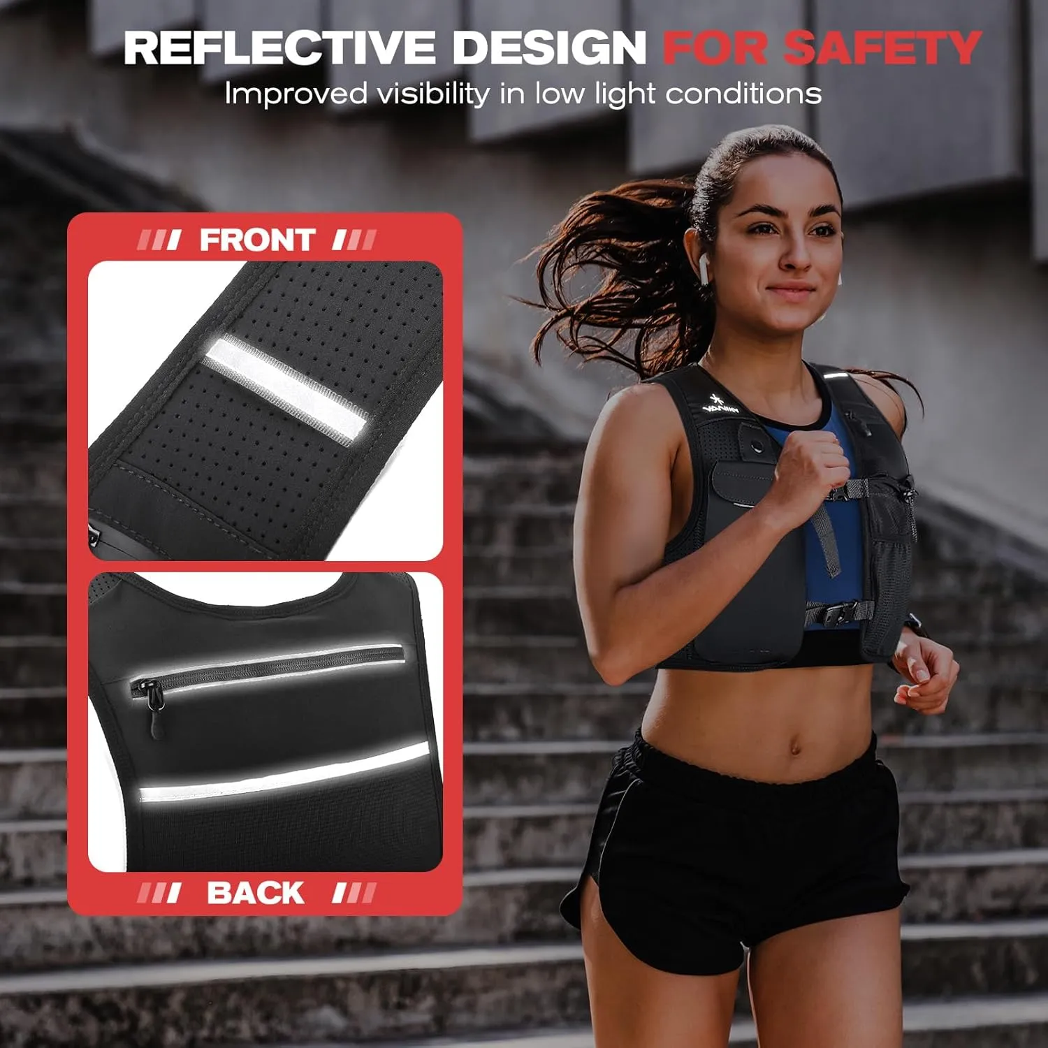 Running Vest for Women Men, Lightweight Breathable Hydration Vest with 500ml Soft Flask, Adjustable Reflective Running Vest with Pockets for Trail Running Hiking