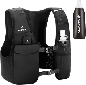 Running Vest for Women Men, Lightweight Breathable Hydration Vest with 500ml Soft Flask, Adjustable Reflective Running Vest with Pockets for Trail Running Hiking
