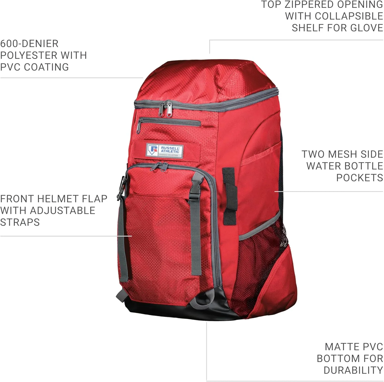 Russell Athletic Diamond Gear Backpack, True Red, One Size