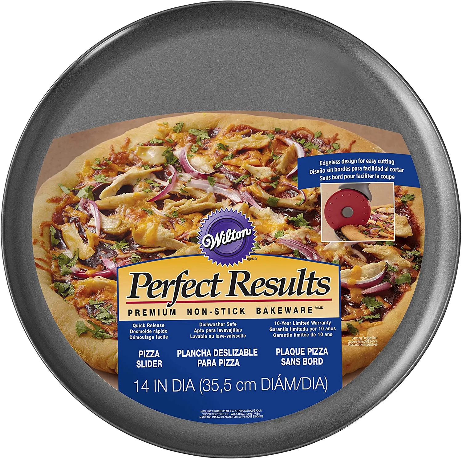 Rynx | Wilton Perfect Results Premium Non-Stick Bakeware Pizza Pan for Oven, 14-Inch Steel Pan