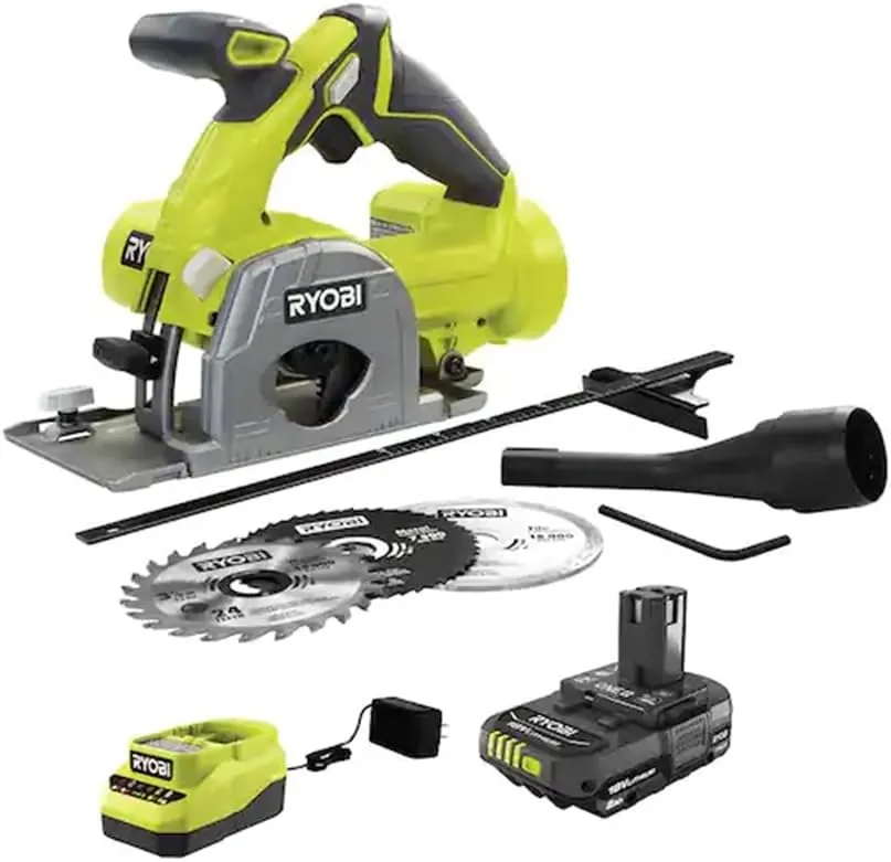 RYOBI ONE  18V Cordless 3-3/8 in. Multi Material Plunge Saw Kit with 2.0 Ah Battery and Charger