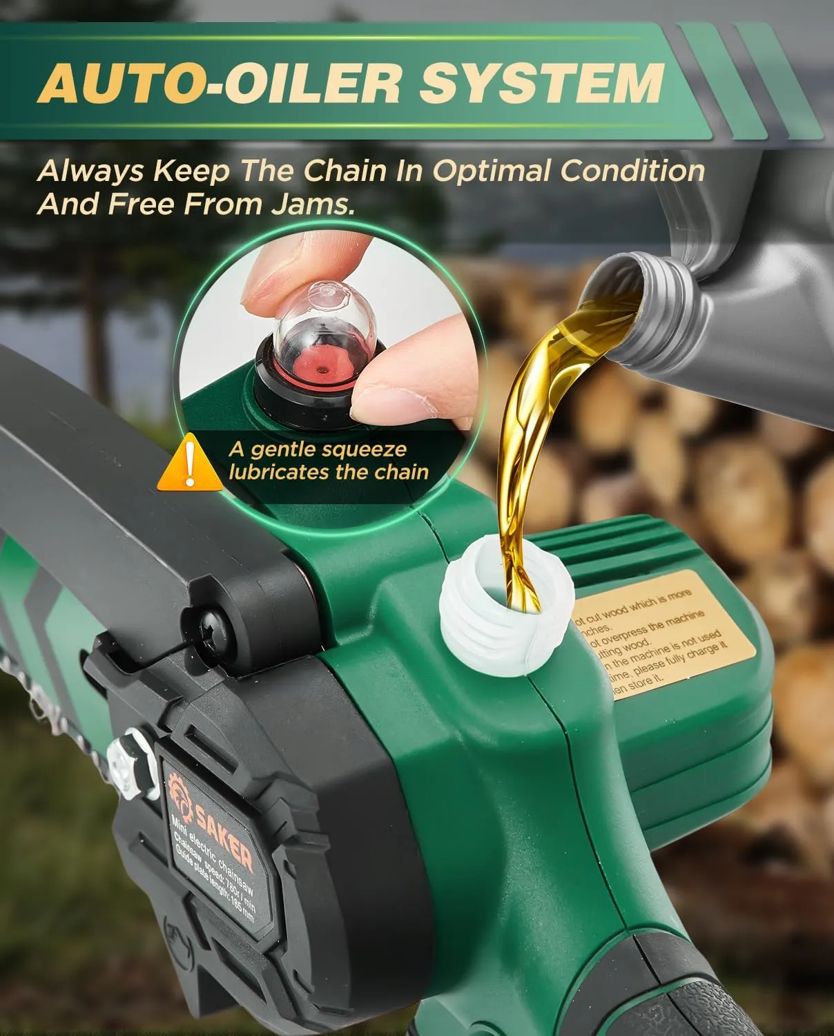 Saker Mini Chainsaw with Auto Oiler|6 Inch Chainsaws[2025 Upgraded]|Mini Cordless Electric Chain Saw|Small Handheld Portable Chainsaw Battery Powered for Tree Trimmer and Garden 1 Battery 2 Chains