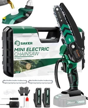 Saker Mini Chainsaw with Auto Oiler|6 Inch Chainsaws[2025 Upgraded]|Mini Cordless Electric Chain Saw|Small Handheld Portable Chainsaw Battery Powered for Tree Trimmer and Garden 2 Batteries 3 Chains