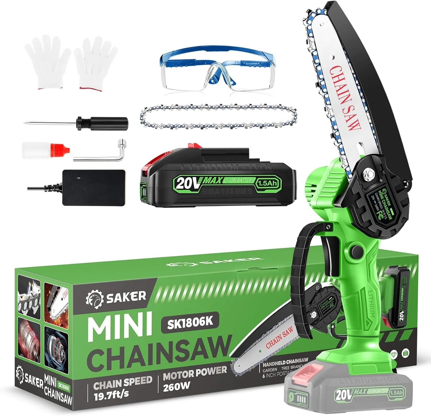 Saker Mini Chainsaw|6 Inch Chainsaw[2025 Upgraded]|Mini Cordless Electric Chain Saw|Small Handheld Portable Chainsaw Battery Powered Chain Saw for Tree Trimmer and Garden,Father's Day Gift for Men Dad