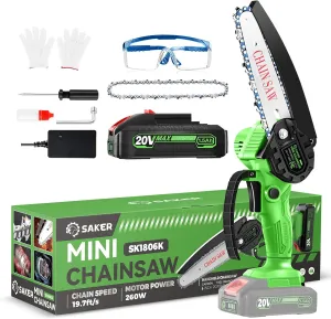 Saker Mini Chainsaw|6 Inch Chainsaw[2025 Upgraded]|Mini Cordless Electric Chain Saw|Small Handheld Portable Chainsaw Battery Powered Chain Saw for Tree Trimmer and Garden,Father's Day Gift for Men Dad