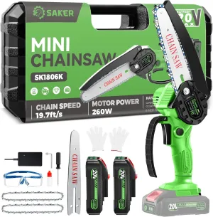 Saker Mini Chainsaw|6 Inch Chainsaw[2025 Upgraded]|Mini Cordless Electric Chain Saw|Small Handheld Portable Chainsaw Battery Powered Chain Saw for Tree Trimmer and Garden,Father's Day Gift for Men Dad