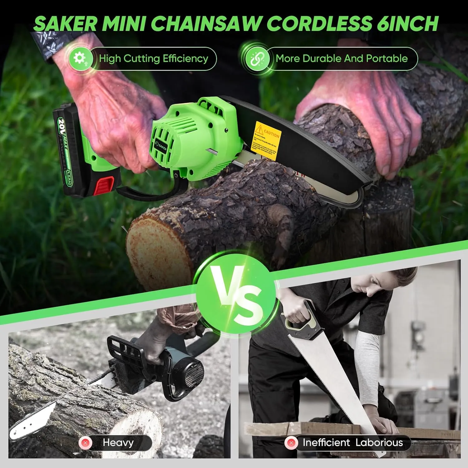 Saker Mini Chainsaw|6 Inch Chainsaw[2025 Upgraded]|Mini Cordless Electric Chain Saw|Small Handheld Portable Chainsaw Battery Powered Chain Saw for Tree Trimmer and Garden,Father's Day Gift for Men Dad