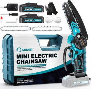 Saker Mini Chainsaw,6 Inch Portable Electric Chainsaw Cordless, Small Handheld Chain saw for Tree Branches,Courtyard, Household and Garden,Father's Day Gift for Men Dad Husband Women