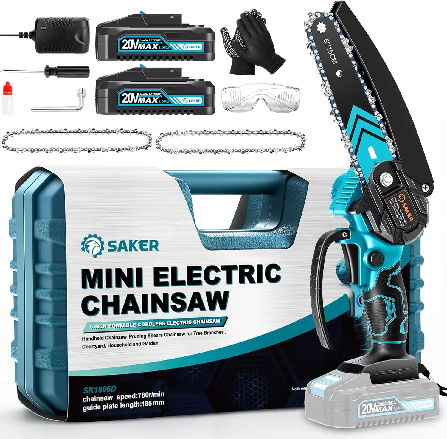Saker Mini Chainsaw,6 Inch Portable Electric Chainsaw Cordless, Small Handheld Chain saw for Tree Branches,Courtyard, Household and Garden,Father's Day Gift for Men Dad Husband Women
