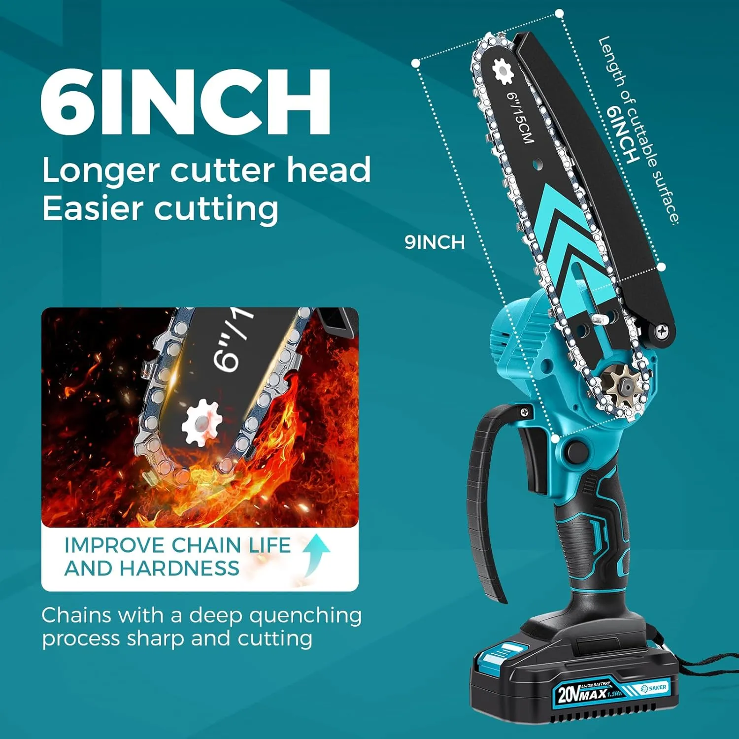 Saker Mini Chainsaw,6 Inch Portable Electric Chainsaw Cordless, Small Handheld Chain saw for Tree Branches,Courtyard, Household and Garden,Father's Day Gift for Men Dad Husband Women