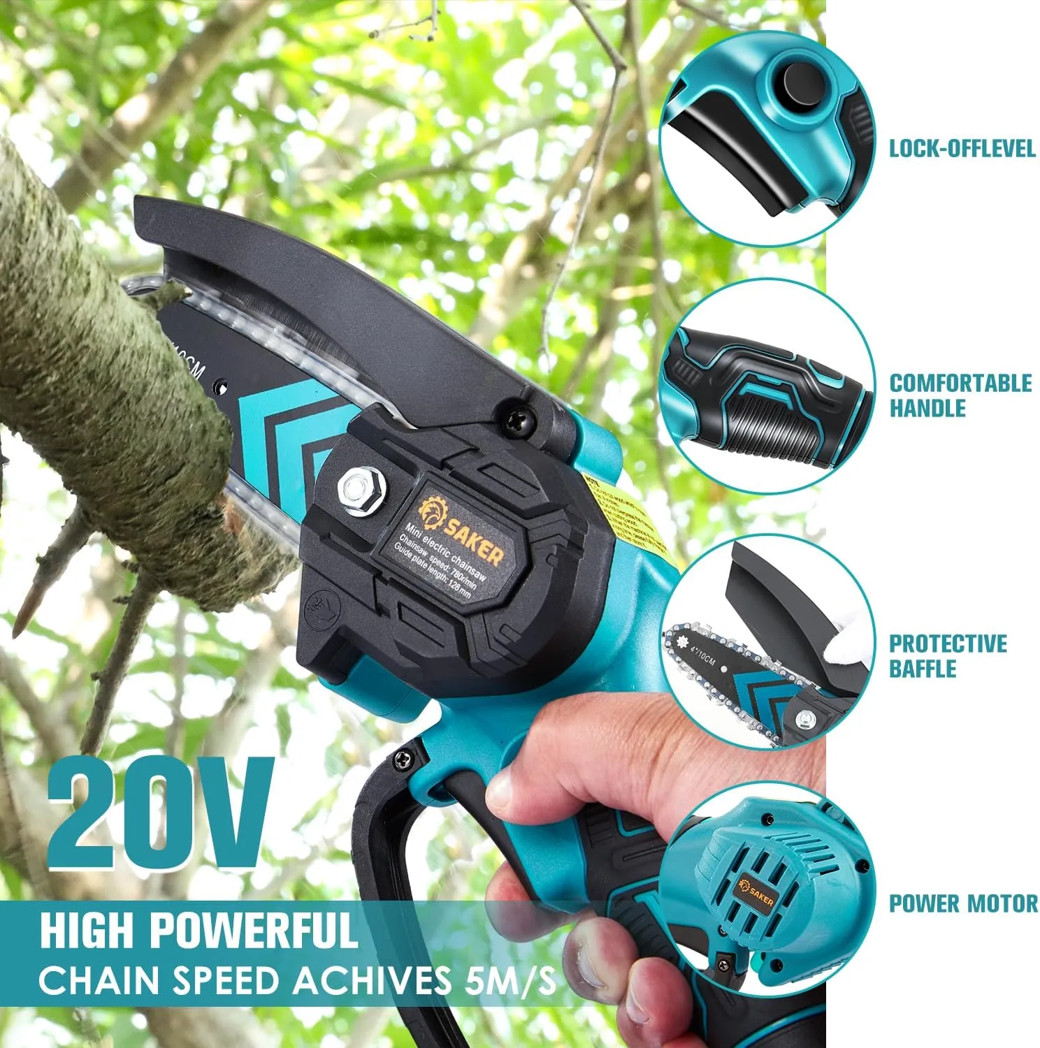 Saker Mini Chainsaw,Portable Electric Chainsaws Cordless,Small Handheld Chain Saw Pruning Shears Chain Saws for Tree Branches,Father's Day Gift for for Men Dad Husband Women,Courtyard and Garden