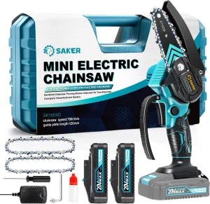 Saker Mini Chainsaw,Portable Electric Cordless Chainsaw,Battery Powered,Small Power Handheld Chain Saws Pruning Shears for Tree Branches,Father's Day Gift for Men Dad Women(2 Batteries&3 Chains)
