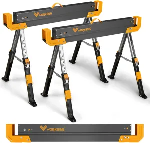 Saw Horses 2 Pack Folding, 2600 Lbs Load Capacity & 24-32 Inch Adjustable Height Heavy Duty Sawhorse Table with 2x4 Support Arms, Portable Folding Legs and Easy Grip Handle for Woodworking