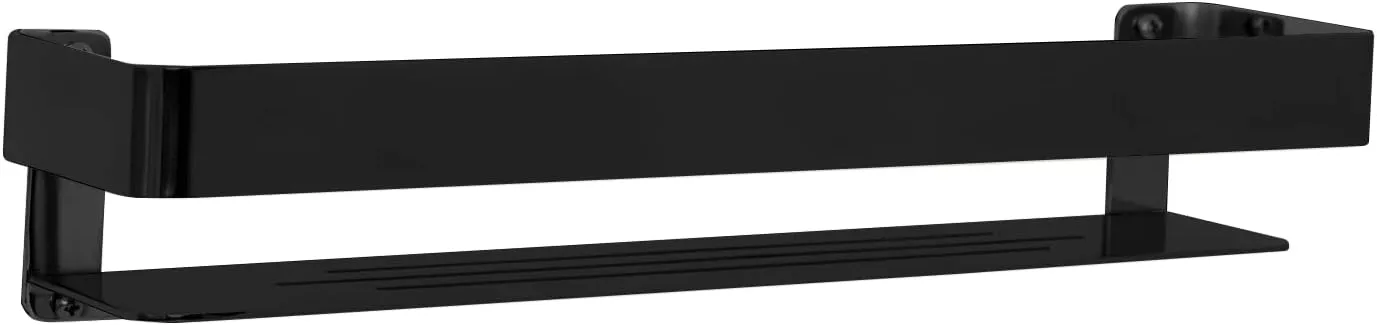 Seachrome Rectangular Shower Shelf with Rail in a Matte Black Finish