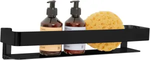 Seachrome Rectangular Shower Shelf with Rail in a Matte Black Finish