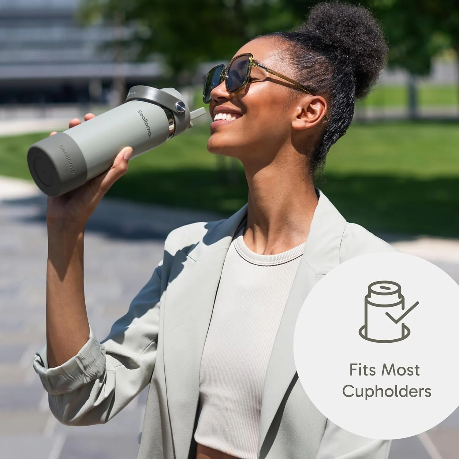 Seallama. Stainless Steel Wide Mouth Water Bottle - 2 Lids (Flex Straw Lid) and Double-Wall Vacuum Insulation - Leak Proof, BPA-Free, for Travel, Sports, School, and Car (Forest Green, 21 oz)